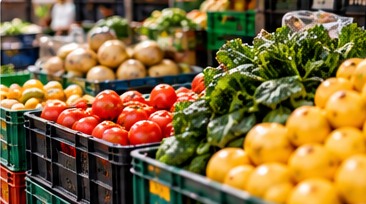 Illustrative fresh fruit and vegetable display